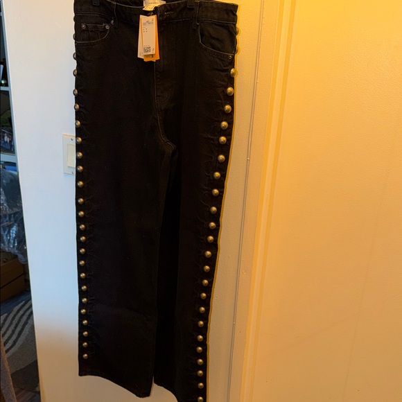 h&m edition Denim - Women's Black Wide-Leg Jeans with Stud Trim
